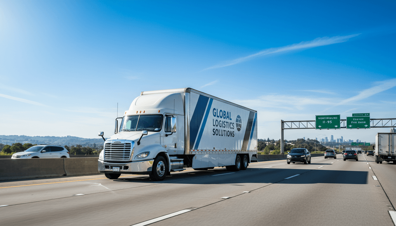 Long-distance moving truck on highway
